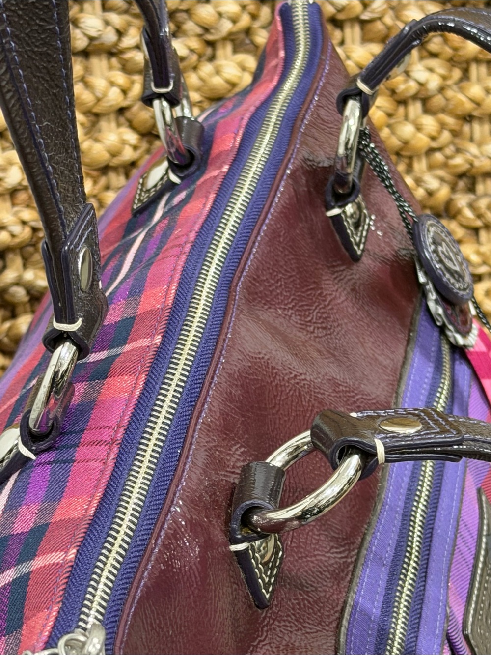 Coach Poppy Tartan Plaid Glam Tote Bag - Picture 6 of 11